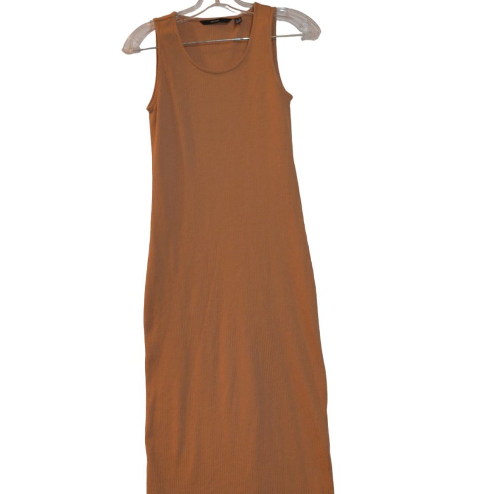 Vero Moda Women Corduroy Rib Dress JRS Sleeveless Cotton Stretch Beige Tall XS